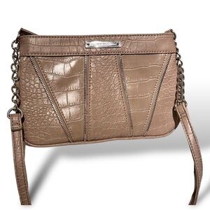 Nine West Taupe Alligator Print Crossbody Purse with Silver Metal Accents